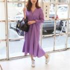 Button-front Ruffle-hem Maxi Dress