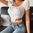 Puff-sleeve Cutout Cropped T-shirt