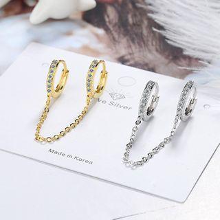 Rhinestone Chained Earring 1 Pc - Platinum Plating - One Size