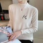 Long-sleeve Embroidered Lettering Knit Sweater