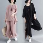 Set: 3/4-sleeve Top + Boot-cut Pants