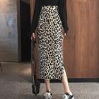 Leopard Patterned Side-slit H-line Skirt As Shown In Figure - One Size