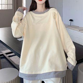 Mock Two-piece Smiley Print Sweatshirt