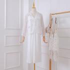 Set: Strappy Midi Dress + Light Jacket Set - White - One Size