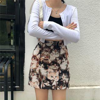 Cat Pattern Print Skirt