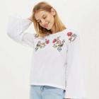 Floral Embroidered Long-sleeved Plain Blouse