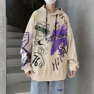 Long-sleeve Printed Hooded Pullover (various Design)