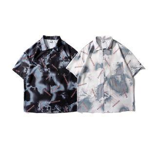 Short-sleeve Letter Print Tie Dye Shirt