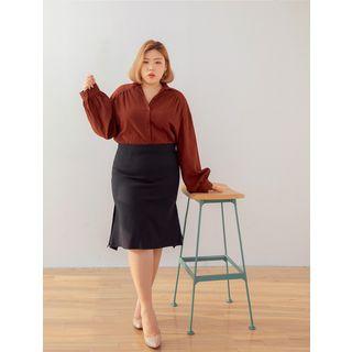 Plus Size Shirred Panel Cotton Blouse