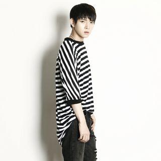 3/4-sleeve Stripe Long T-shirt
