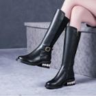 Embellished Genuine Leather Tall Boots
