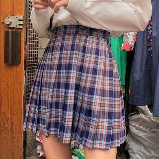 Plaid A-line Pleated Miniskirt