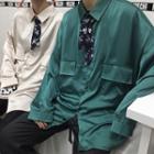 Couple Matching Satin Long-sleeve Shirt With Tie