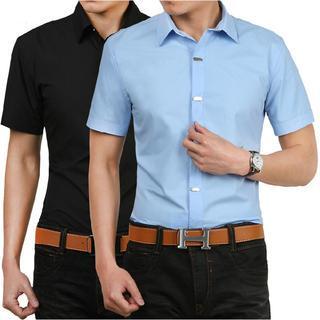 Buttoned Short-sleeve Shirt Pink - Xl