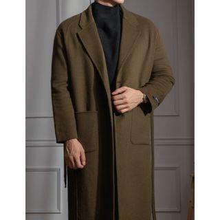 Wool Blend Long Homemade Coat With Sash