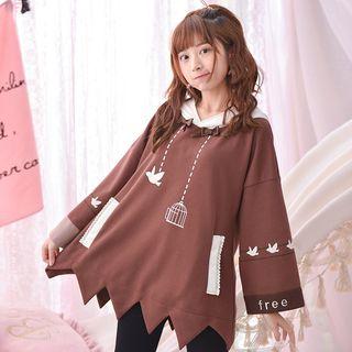 Printed Scallop Hem Hoodie