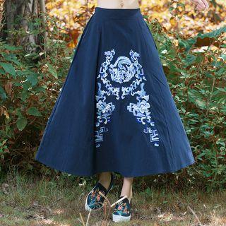 Embroidered Midi A-line Dress