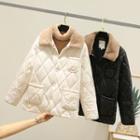 Faux Fur Trim Quilted Button Coat