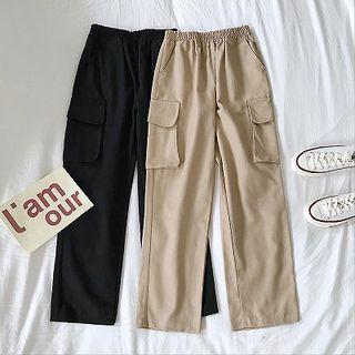 Plain Double-pocket Cargo Pants