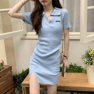 Short-sleeve Label Applique Polo Knit Dress