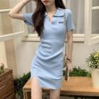 Short-sleeve Label Applique Polo Knit Dress