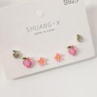 Sterling Silver Stud Earring Set Set Of 3 Pairs - Mt6 - Pink - One Size