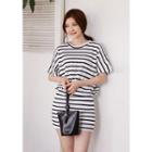 Short-sleeve Striped Mini Dress