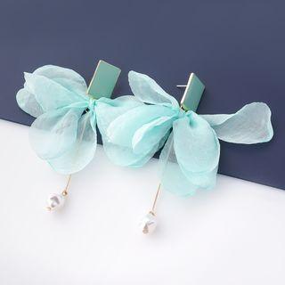 Bow Fabric Faux Pearl Dangle Earring