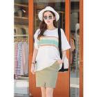 Band-waist Slit-hem Cotton Pencil Skirt