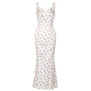 Spaghetti Strap V-neck Floral Maxi Sheath Dress