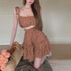 Sleeveless Dotted Cropped Top / Dotted Skirt
