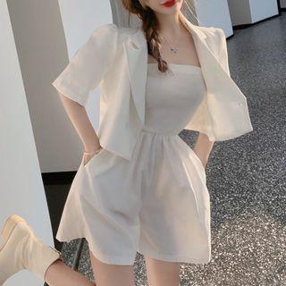 Set: Short-sleeve Blazer + Wide Leg Romper