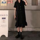 Short-sleeve Double-breasted Midi Mermaid Dress Black - One Size