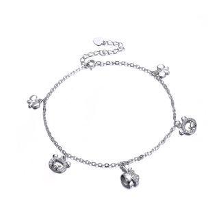 925 Sterling Silver Fashion Cute Bear Apple Anklet With Cubic Zircon Silver - One Size