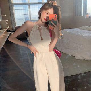 Sleeveless Wide-leg Halter Jumpsuit