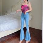 Frayed Boot-cut Jeans / Print Cropped Camisole Top