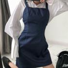Lantern-sleeve Shirt / Plain Spaghetti Strap Dress
