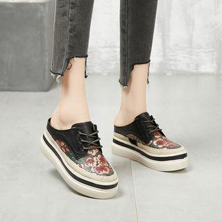 Flower Print Platform Sneaker Mules