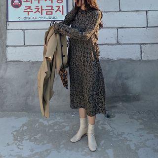 Ruffle Hem Long-sleeve Floral Print Midi Chiffon Dress As Shown In Figure - One Size