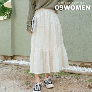 Plus Size Eyelet-lace Long Tiered Skirt