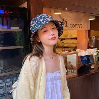 Floral Print Bucket Hat Navy Blue - One Size