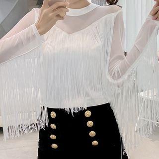 Fringed Trim Long-sleve Top
