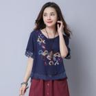 Short-sleeve Embroidered Panel Top