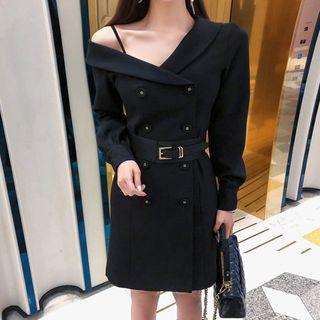 Set: Long-sleeve Double Breasted Dress + Belt