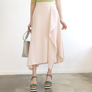 Band-waist Drape-front Long Skirt