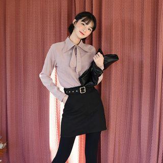 Pointy-collar Shirt With Twilly Scarf