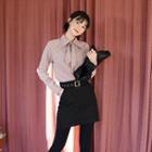 Pointy-collar Shirt With Twilly Scarf