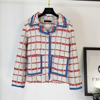 Color-block Plaid Long-sleeve Jacket