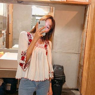 Square-neck Flower Embroidered Swing Top