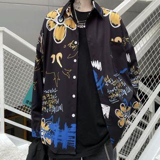 Couple Matching Long-sleeve Graffiti Print Shirt